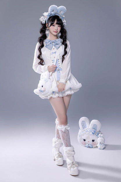 Lolita Dress - Ruffle Bowknot Lace-up Japanese, White, Bow Detail, Lace Trim, Ruffled - additional product view 7