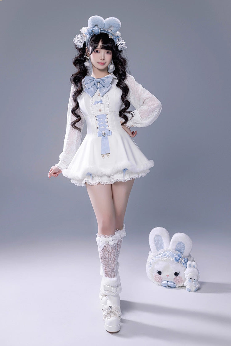 Lolita Dress - Ruffle Bowknot Lace-up Japanese, White, Bow Detail, Lace Trim, Ruffled - additional product view 8