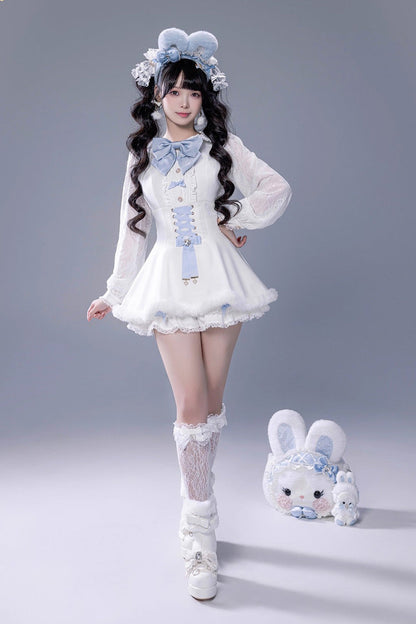 Lolita Dress - Ruffle Bowknot Lace-up Japanese, White, Bow Detail, Lace Trim, Ruffled - additional product view 8
