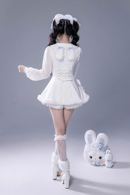 Lolita Dress - Ruffle Bowknot Lace-up Japanese, White, Bow Detail, Lace Trim, Ruffled - additional product view 9
