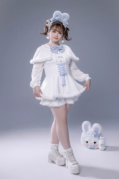 Lolita Dress - Ruffle Bowknot Lace-up Japanese, White, Bow Detail, Lace Trim, Ruffled - additional product view 11