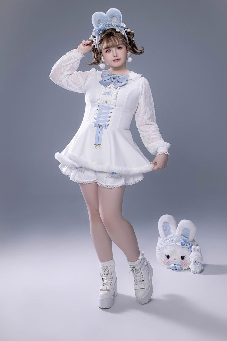 Lolita Dress - Ruffle Bowknot Lace-up Japanese, White, Bow Detail, Lace Trim, Ruffled - additional product view 13