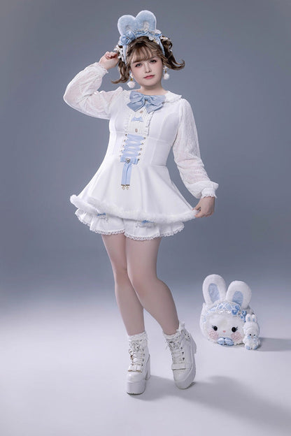 Lolita Dress - Ruffle Bowknot Lace-up Japanese, White, Bow Detail, Lace Trim, Ruffled - additional product view 13