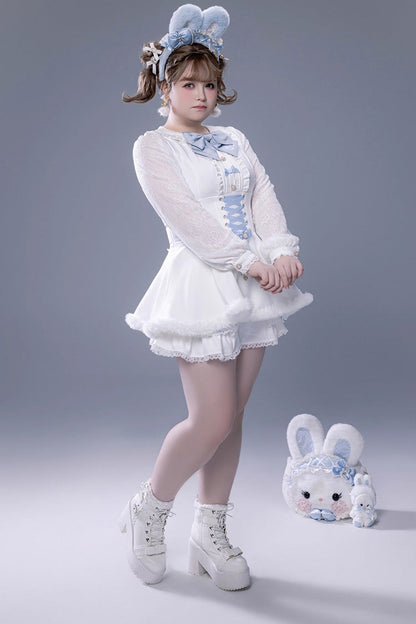 Lolita Dress - Ruffle Bowknot Lace-up Japanese, White, Bow Detail, Lace Trim, Ruffled - additional product view 14
