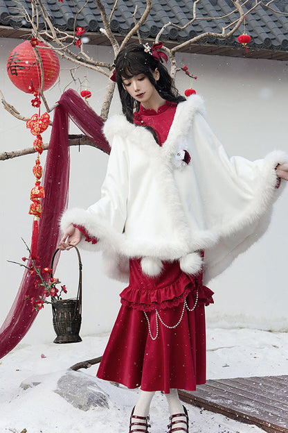 Lolita Dress - Ruffle Embroidery Bowknot Lace, Red, Long Sleeves, Classic Style - additional product view 11