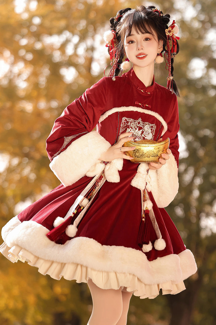 Lolita Dress - Ruffle Embroidery Bowknot, Red, Embroidered, Long Sleeves, Sweet Style - additional product view 7