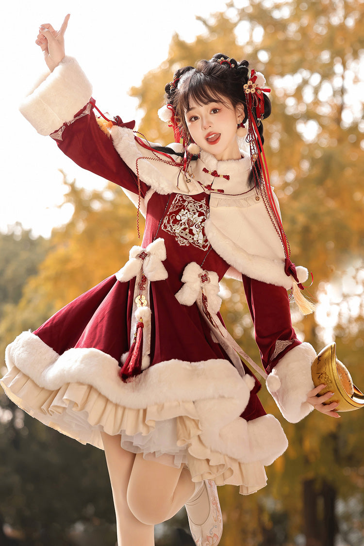 Lolita Dress - Ruffle Embroidery Bowknot, Red, Embroidered, Long Sleeves, Sweet Style - additional product view 8