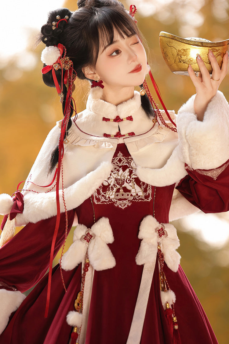 Lolita Dress - Ruffle Embroidery Bowknot, Red, Embroidered, Long Sleeves, Sweet Style - additional product view 9