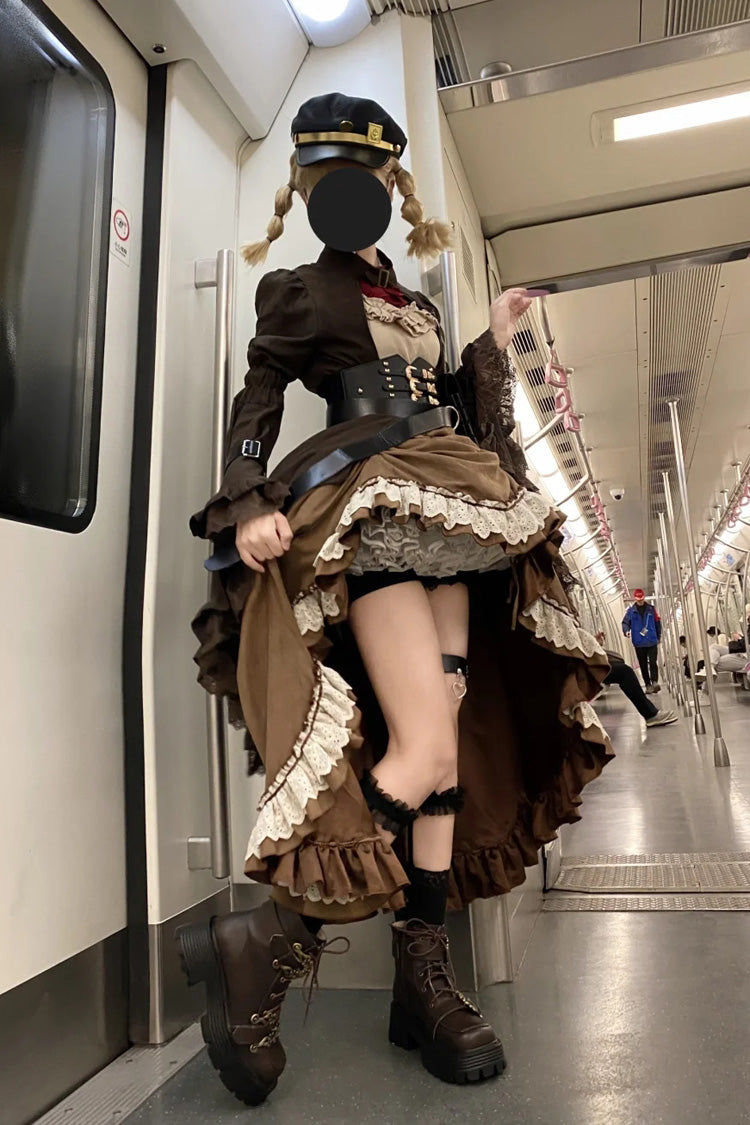 Lolita Dress - Ruffle Irregular Handsome, Brown, Ruffled, Punk Style - additional product view 4