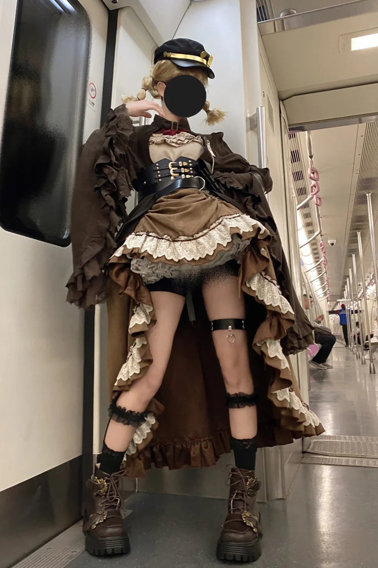 Lolita Dress - Ruffle Irregular Handsome, Brown, Ruffled, Punk Style - main product image