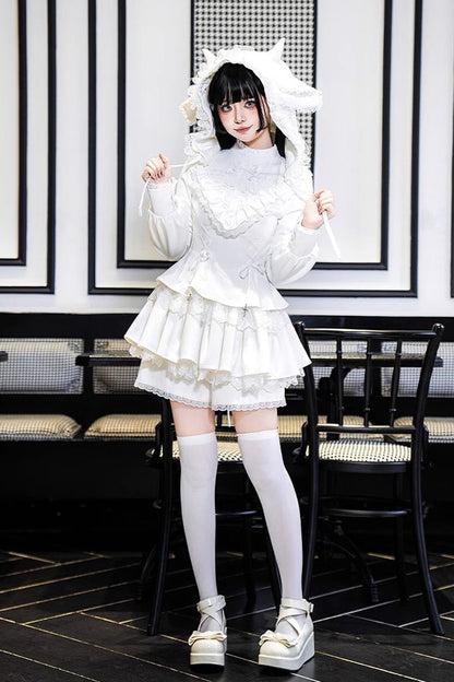Lolita Dress - Ruffle Lace-up Handsome, White, Long Sleeves, Sweet Style, Lace Trim - additional product view 2