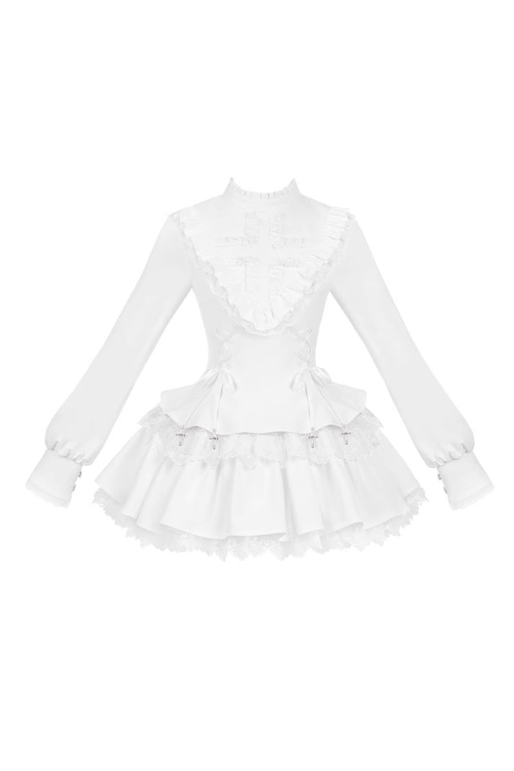 Lolita Dress - Ruffle Lace-up Handsome, White, Long Sleeves, Sweet Style, Lace Trim - additional product view 3