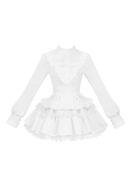 Lolita Dress - Ruffle Lace-up Handsome, White, Long Sleeves, Sweet Style, Lace Trim - additional product view 3