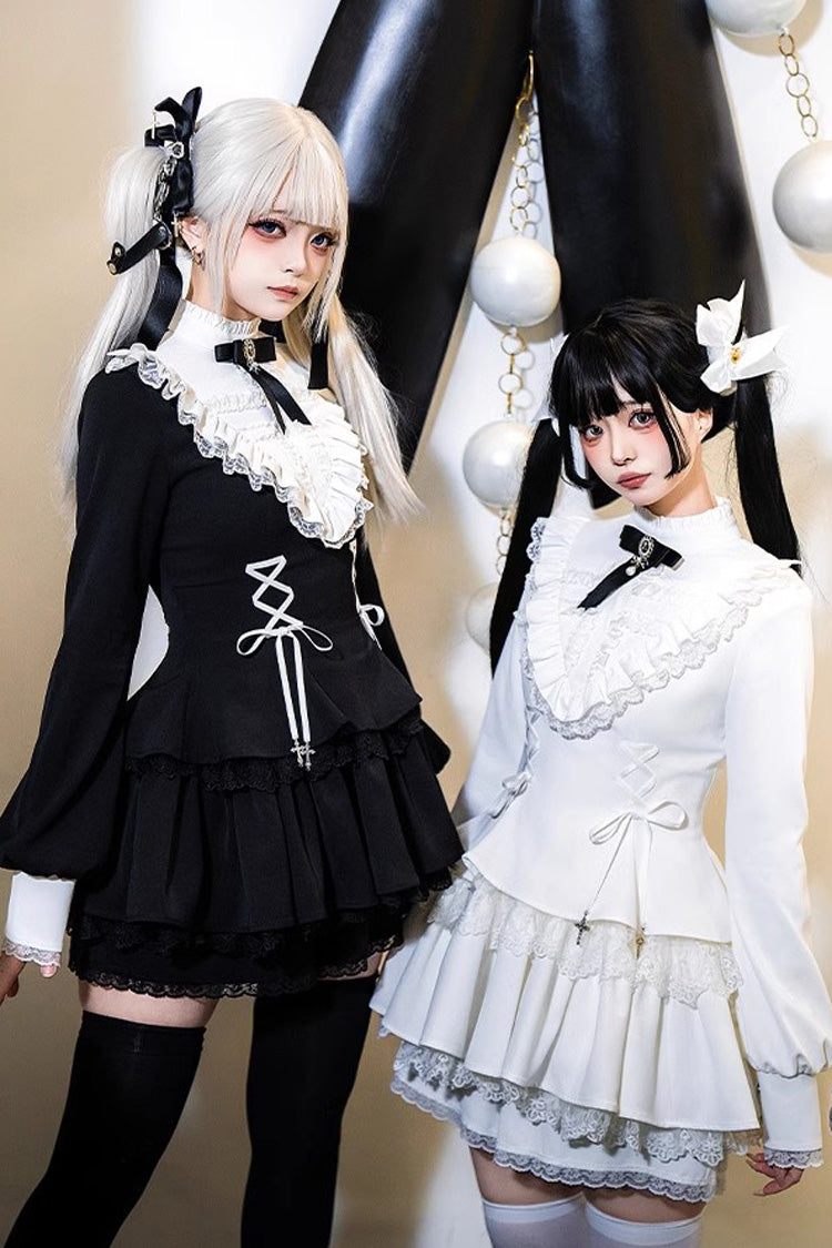Lolita Dress - Ruffle Lace-up Handsome, White, Long Sleeves, Sweet Style, Lace Trim - additional product view 4