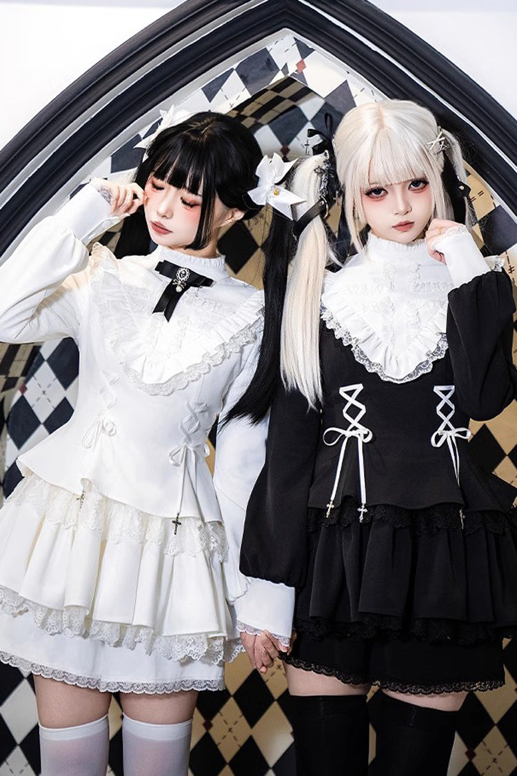 Lolita Dress - Ruffle Lace-up Handsome, White, Long Sleeves, Sweet Style, Lace Trim - additional product view 5