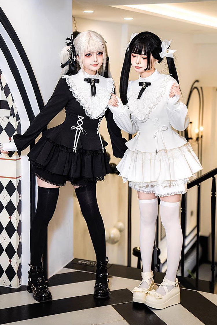 Lolita Dress - Ruffle Lace-up Handsome, White, Long Sleeves, Sweet Style, Lace Trim - additional product view 6