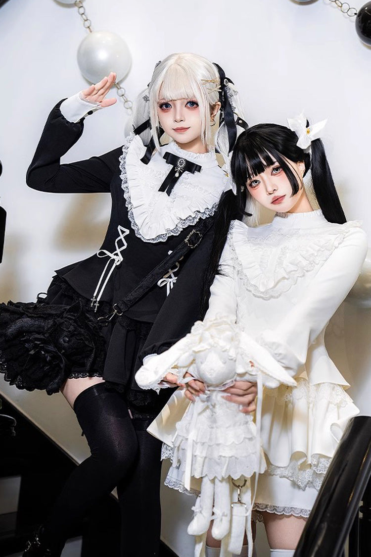 Lolita Dress - Ruffle Lace-up Handsome, White, Long Sleeves, Sweet Style, Lace Trim - additional product view 7