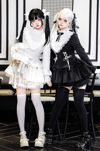 Lolita Dress - Ruffle Lace-up Handsome, White, Long Sleeves, Sweet Style, Lace Trim - additional product view 9