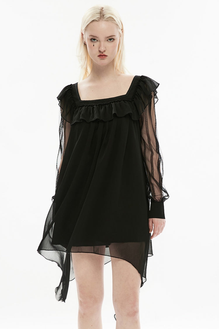 Lolita Dress - Ruffle Stitching Lace Detachable, 2 Colors, Detachable Detail, Ruffled - S Black / L Black / 2XL Black option