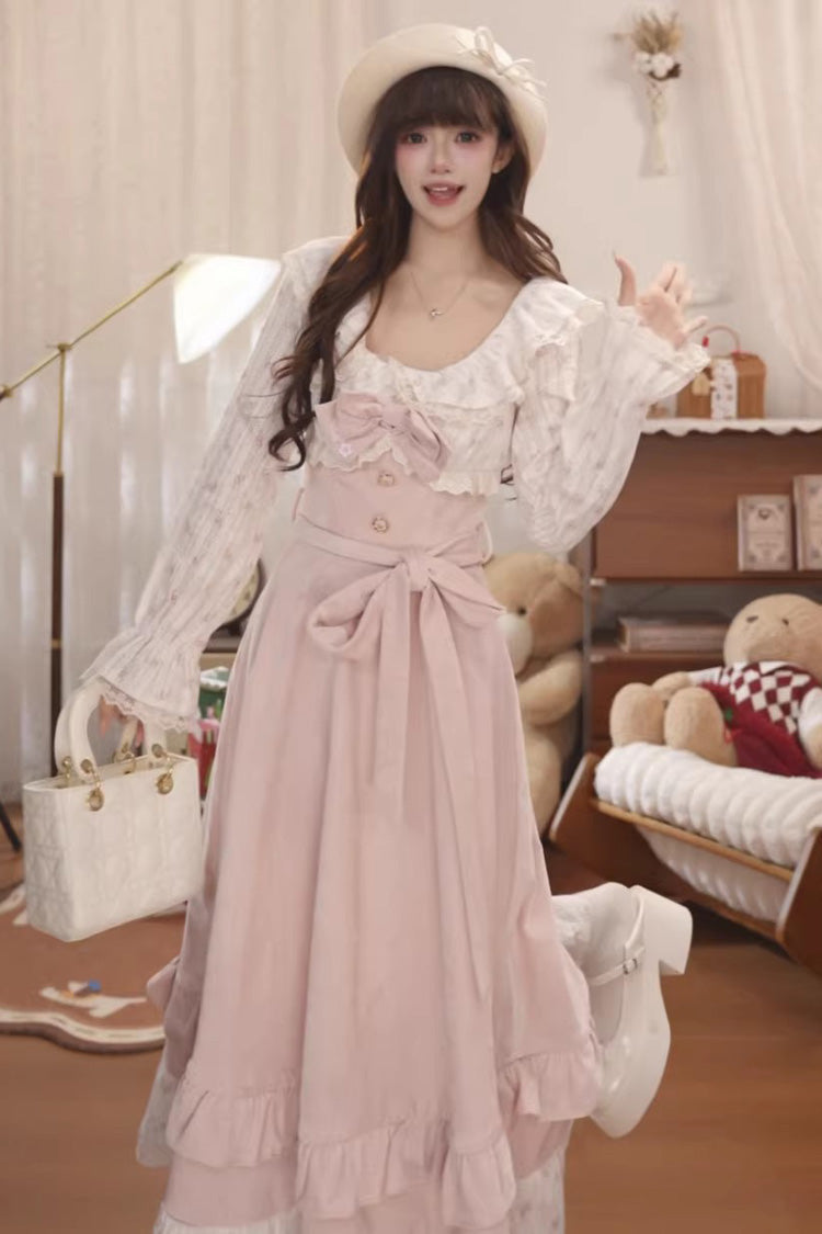 Lolita Dress - Sakura Milk Cake, Pink, Long Sleeves, Sweet Style, Bow Detail - additional product view 2