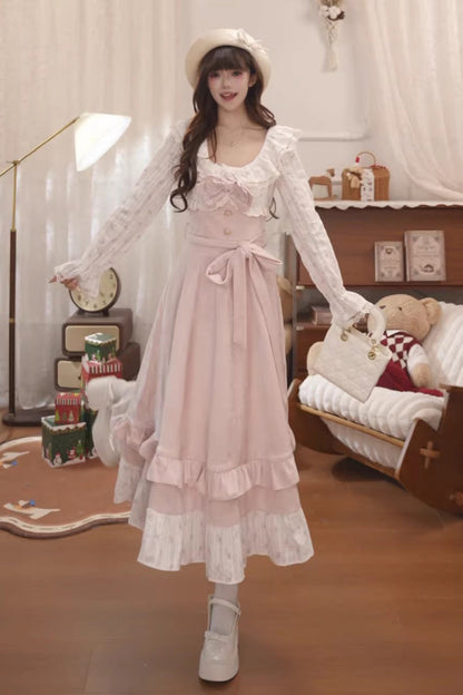 Lolita Dress - Sakura Milk Cake, Pink, Long Sleeves, Sweet Style, Bow Detail - additional product view 3