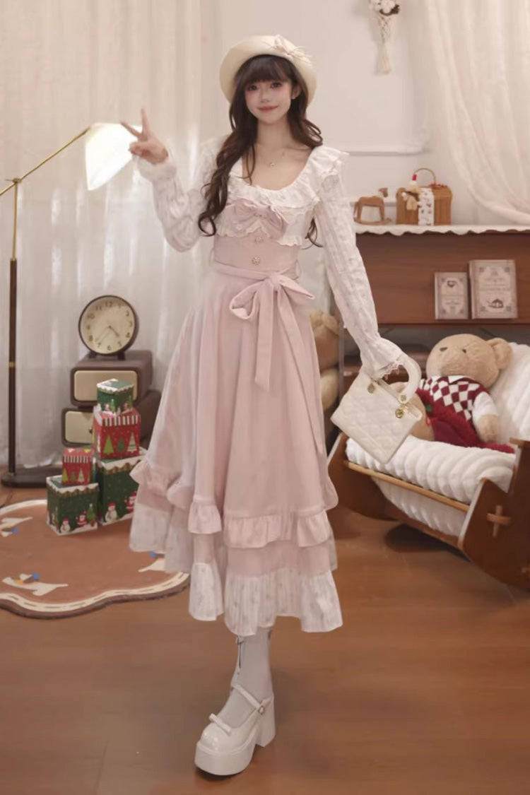 Lolita Dress - Sakura Milk Cake, Pink, Long Sleeves, Sweet Style, Bow Detail - main product image