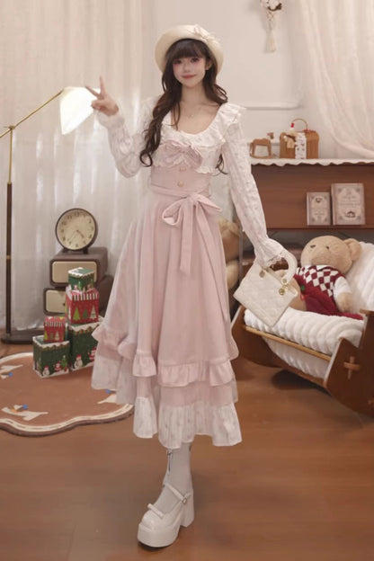 Lolita Dress - Sakura Milk Cake, Pink, Long Sleeves, Sweet Style, Bow Detail - main product image