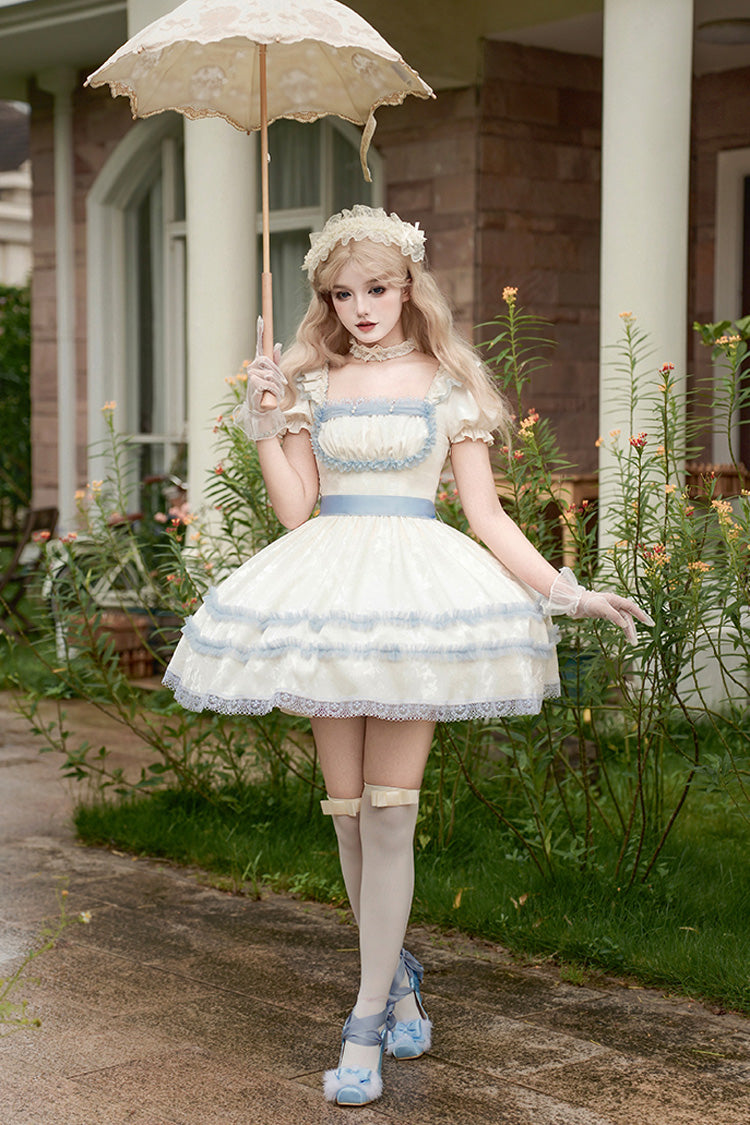 Lolita Dress - Sea Salt Iced Tea, Ivory, Square Collar, Short Length, Sweet Style - additional product view 4
