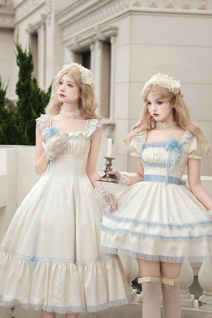 Lolita Dress - Sea Salt Iced Tea, Ivory, Square Collar, Short Length, Sweet Style - additional product view 8