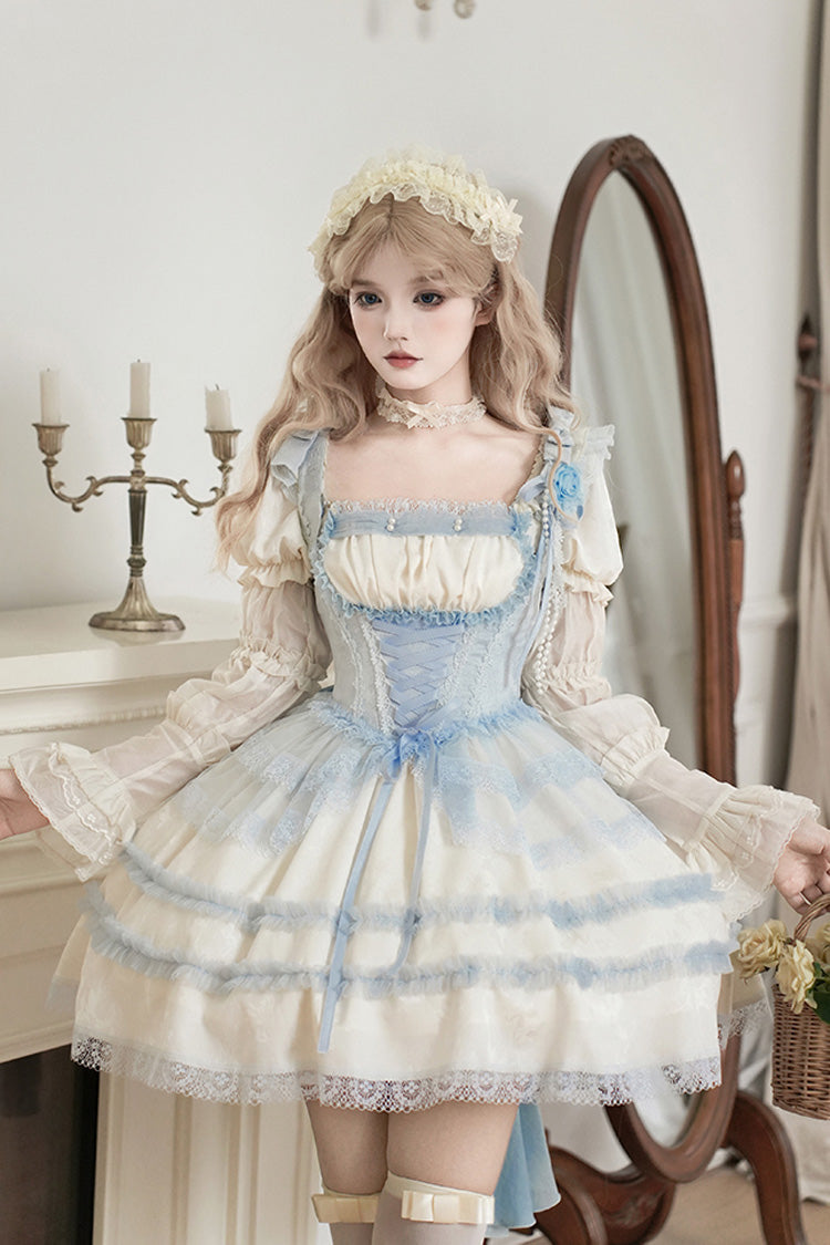 Lolita Dress - Sea Salt Iced Tea, Ivory, Square Collar, Short Length, Sweet Style - main product image