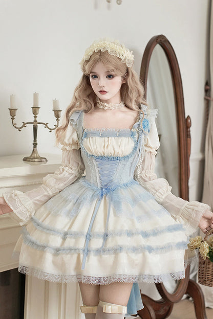 Lolita Dress - Sea Salt Iced Tea, Ivory, Square Collar, Short Length, Sweet Style - main product image