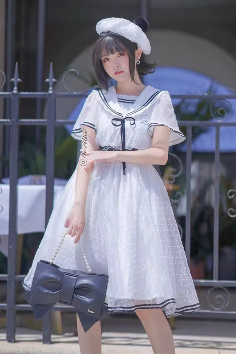 Lolita Dress - Seaside Sweetheart, White, Lace-Up, Sweet Style, Lace Trim - additional product view 2