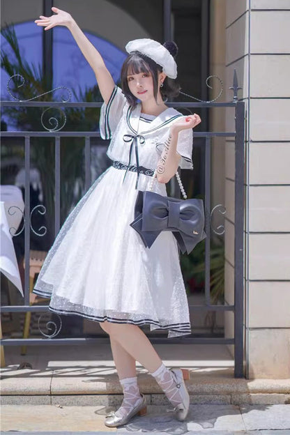 Lolita Dress - Seaside Sweetheart, White, Lace-Up, Sweet Style, Lace Trim - additional product view 4