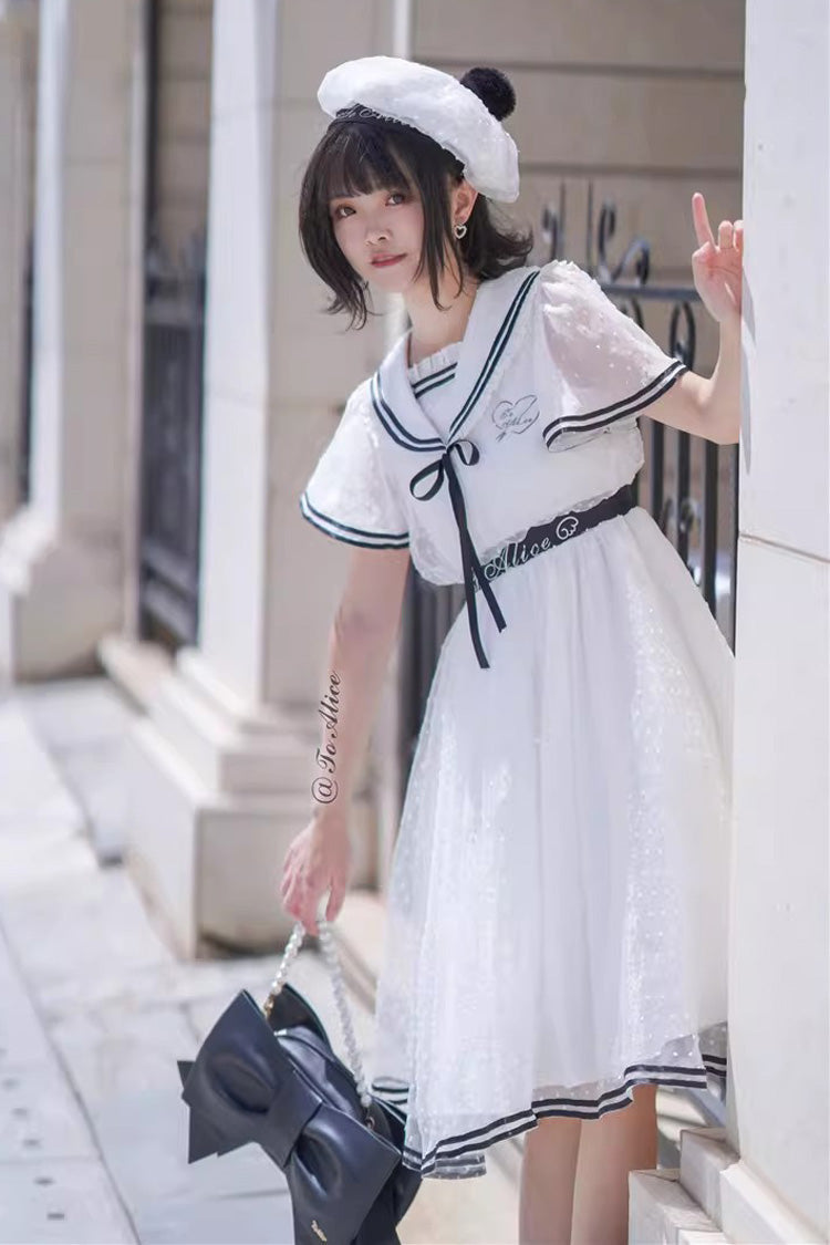 Lolita Dress - Seaside Sweetheart, White, Lace-Up, Sweet Style, Lace Trim - additional product view 5
