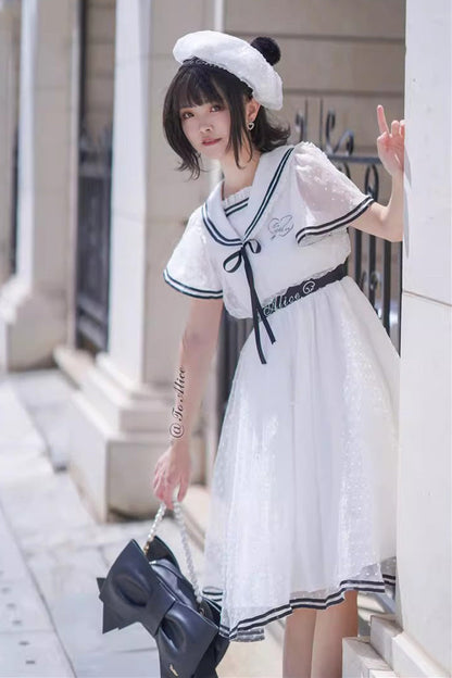 Lolita Dress - Seaside Sweetheart, White, Lace-Up, Sweet Style, Lace Trim - additional product view 5