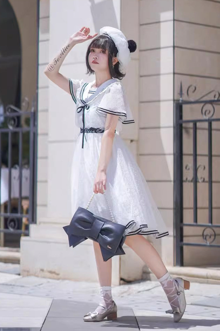 Lolita Dress - Seaside Sweetheart, White, Lace-Up, Sweet Style, Lace Trim - additional product view 6