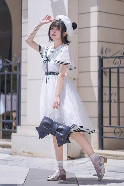 Lolita Dress - Seaside Sweetheart, White, Lace-Up, Sweet Style, Lace Trim - additional product view 6