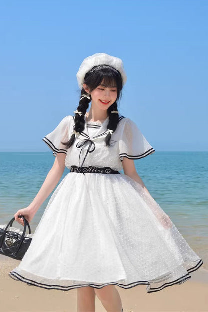 Lolita Dress - Seaside Sweetheart, White, Lace-Up, Sweet Style, Lace Trim - additional product view 7