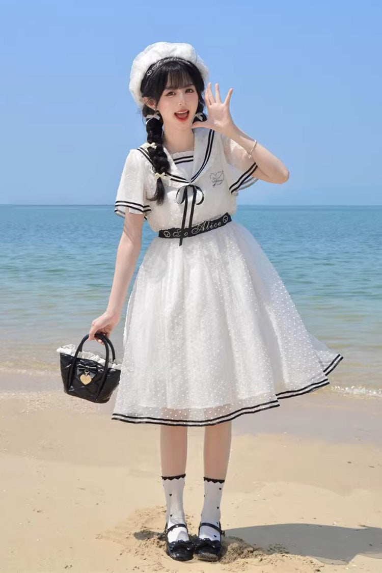 Lolita Dress - Seaside Sweetheart, White, Lace-Up, Sweet Style, Lace Trim - additional product view 8