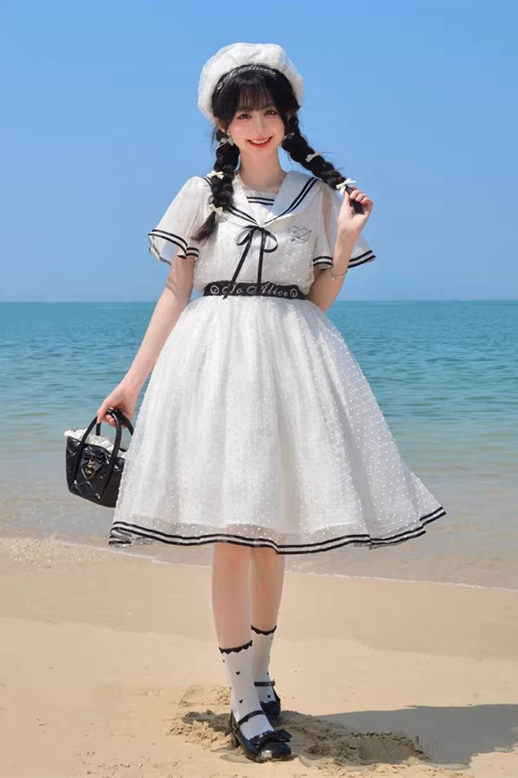 Lolita Dress - Seaside Sweetheart, White, Lace-Up, Sweet Style, Lace Trim - additional product view 9