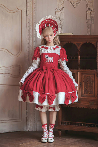 Lolita Dress - Shepherd Girl’s Poem, Red, Detachable Detail, Sweet Style, Bow Detail - additional product view 5