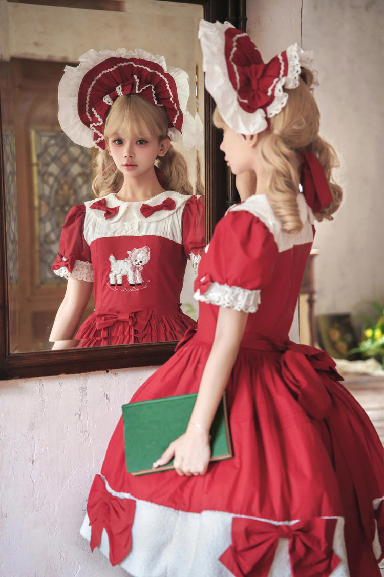 Lolita Dress - Shepherd Girl’s Poem, Red, Detachable Detail, Sweet Style, Bow Detail - additional product view 6