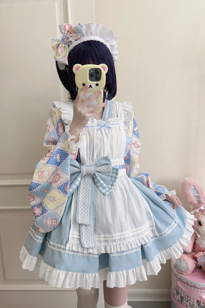 Lolita Dress - Showa Sweet Pet, 6 Colors, Sweet Style, Bow Detail, Ruffled - S Blue / M Blue / L Blue option