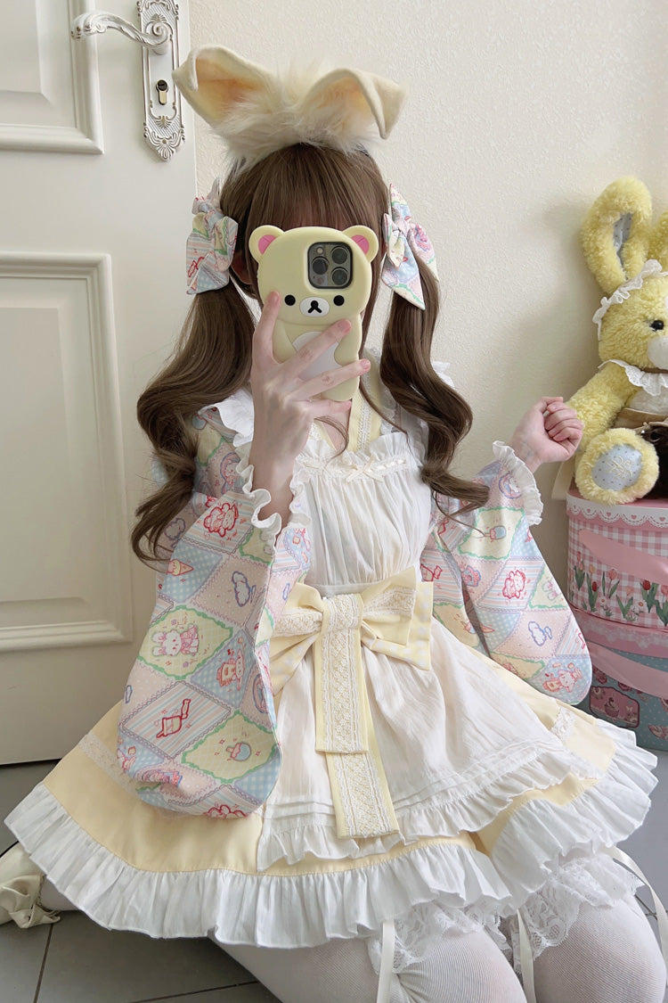 Lolita Dress - Showa Sweet Pet, 6 Colors, Sweet Style, Bow Detail, Ruffled - S Yellow / M Yellow / L Yellow option