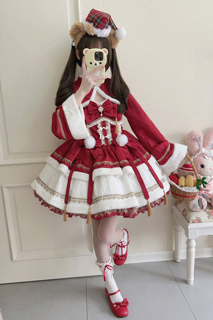 Lolita Dress - Snow Rabbit, Red, Bow Detail, Ruffled, Long Sleeves - additional product view 2