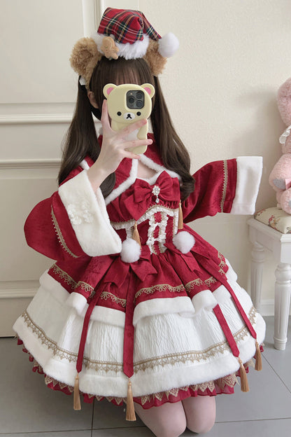 Lolita Dress - Snow Rabbit, Red, Bow Detail, Ruffled, Long Sleeves - additional product view 4