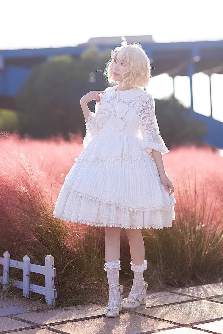 Lolita Dress - Solid Color Tower Of, White, Bow Detail, Ruffled, Sweet Style - additional product view 2