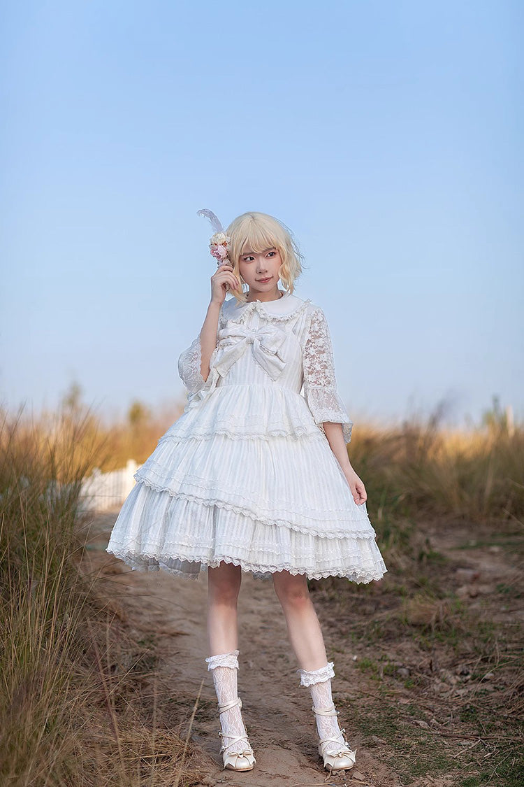 Lolita Dress - Solid Color Tower Of, White, Bow Detail, Ruffled, Sweet Style - additional product view 3