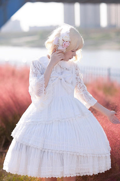 Lolita Dress - Solid Color Tower Of, White, Bow Detail, Ruffled, Sweet Style - additional product view 4