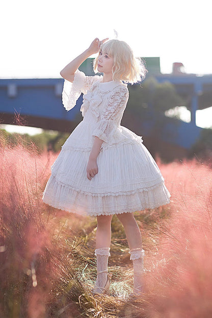 Lolita Dress - Solid Color Tower Of, White, Bow Detail, Ruffled, Sweet Style - additional product view 5